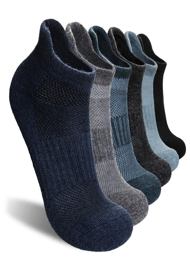 SeeyAN Merino Wool Ankle Hiking Socks For Men & Women No Show Running Athletic Support Thick Cushioned Breathable Socks 6 Pairs (Blue & Green, 6-9) - Image 1
