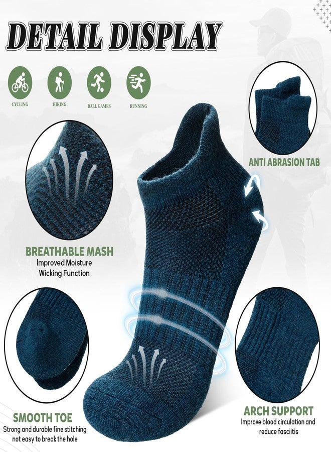 SeeyAN Merino Wool Ankle Hiking Socks For Men & Women No Show Running Athletic Support Thick Cushioned Breathable Socks 6 Pairs (Blue & Green, 6-9) - Image 5