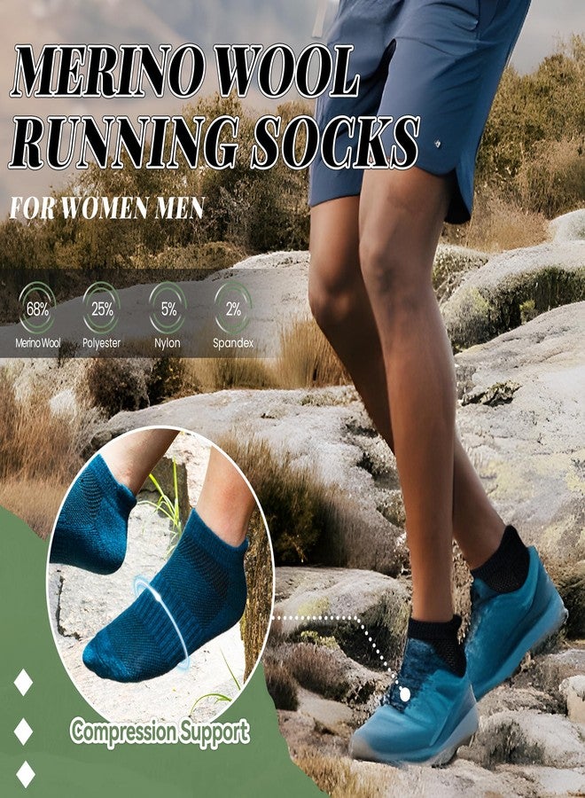 SeeyAN Merino Wool Ankle Hiking Socks For Men & Women No Show Running Athletic Support Thick Cushioned Breathable Socks 6 Pairs (Blue & Green, 6-9) - Image 4