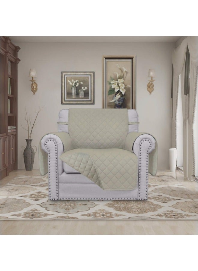 KYD Sofa Cover 1 Seater Single Small Chair Sofa Slipcover Wrinkle-free Reversible Sofa Cover Water Resistant Couch Cover Furniture Protector Cover with Elastic Straps Beige  - Image 2