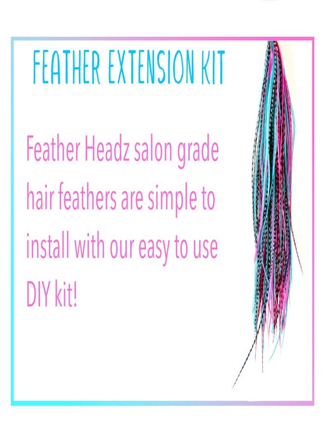 Feather Headz 21 Purple Pink & Turquoise Color Hair Extensions - 9”-14” Long - DIY Rooster Kit with 20 Micro-Link Beads - 100% Real Feathers - Eye-Catching Boho Style - Image 3