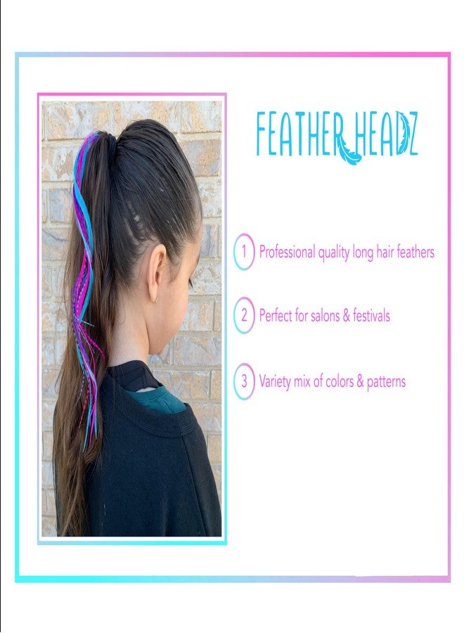 Feather Headz 21 Purple Pink & Turquoise Color Hair Extensions - 9”-14” Long - DIY Rooster Kit with 20 Micro-Link Beads - 100% Real Feathers - Eye-Catching Boho Style - Image 4