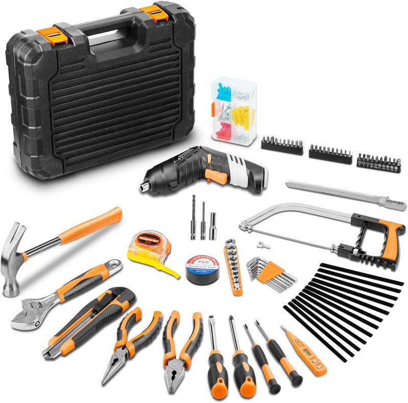 AccLoo Tools Box Set 139 Pieces with Rechargeable Electric Screwdriver Set ＆ Hand Tools & Sturdy Storage Case, DIY tools box Kits for Garden Office House Household Repair - Image 1