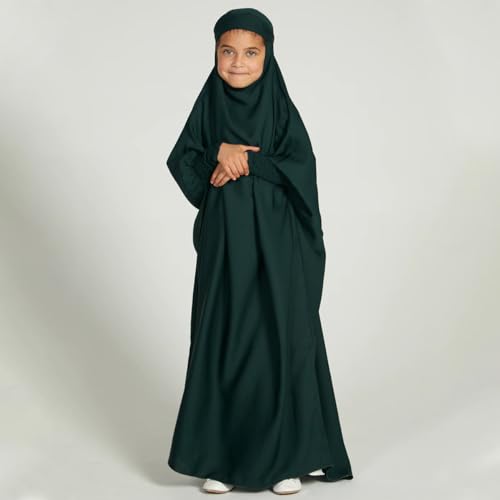 ODIZLI Abayas For Girls Muslim Dubai Arabic Dress For Kids Muslim Prayer Robes Long Sleeve Hijab Dresses Farasha Kaftan Modern Jilbab Arabian Islamic Clothes Eid Dresses Dark Green Kids 1213 Years - Image 3