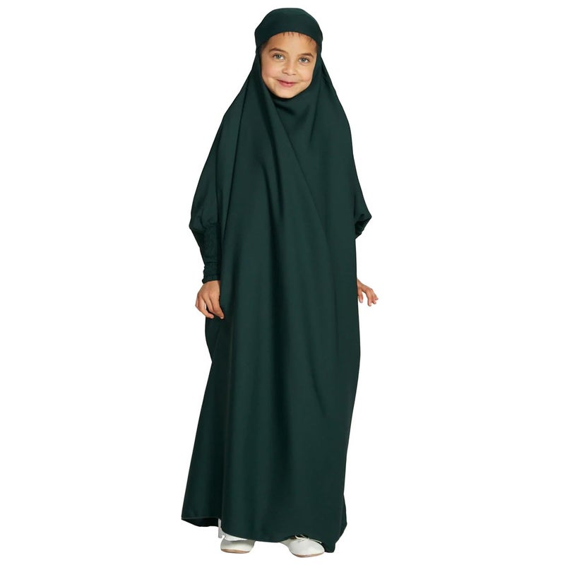 ODIZLI Abayas For Girls Muslim Dubai Arabic Dress For Kids Muslim Prayer Robes Long Sleeve Hijab Dresses Farasha Kaftan Modern Jilbab Arabian Islamic Clothes Eid Dresses Dark Green Kids 1213 Years - Image 2