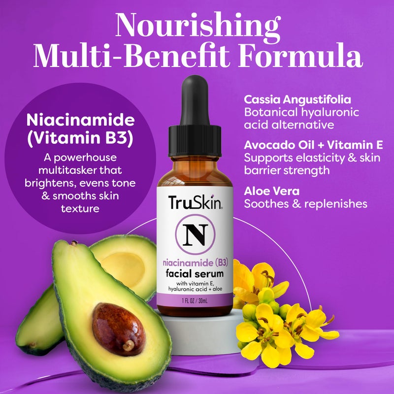 TruSkin (B3) Niacinamide Serum for Face â€“ Minimize Appearance of Pores, Balance Moisture & Tone, Hydrate & Soothe with Hyaluronic Acid, Vitamin E, Aloe & Avocado Oil, 1 fl oz - Image 2