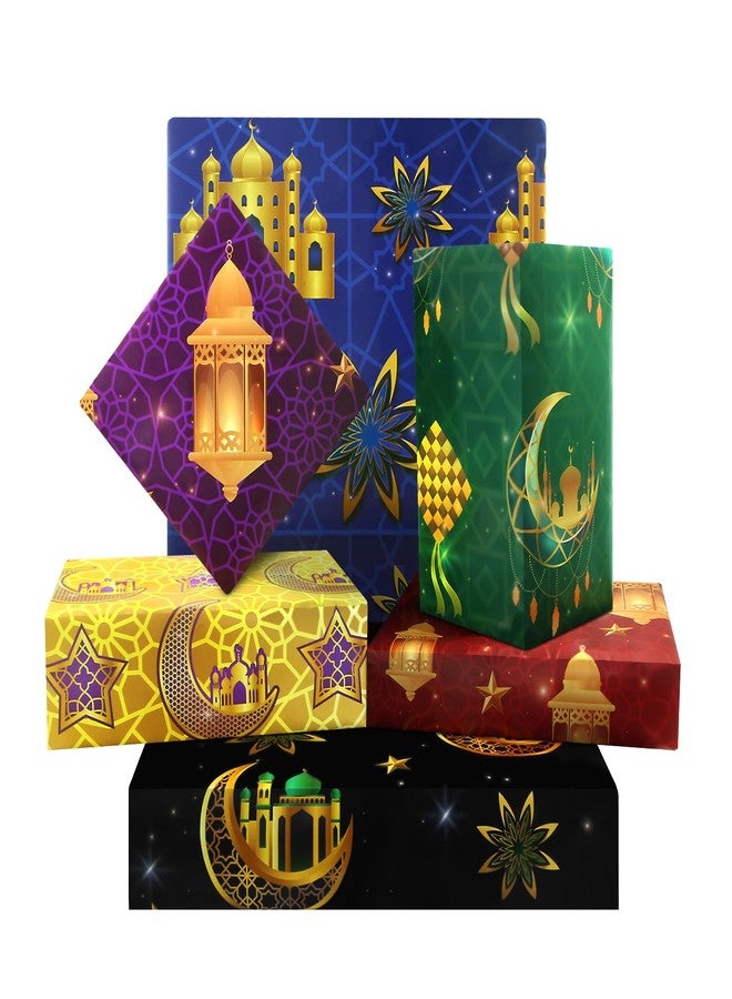 Boerni Eid Gift Wrapping Paper Ramadan Wrapping Paper 6 Pieces, Moon Mosque Lantern Eid Mubarak Gift Wrap in 6 Designs for Islam Women Men Holiday Birthday Eid Al-fitr Party DIY Craft Gift Packing Wrap - Image 1