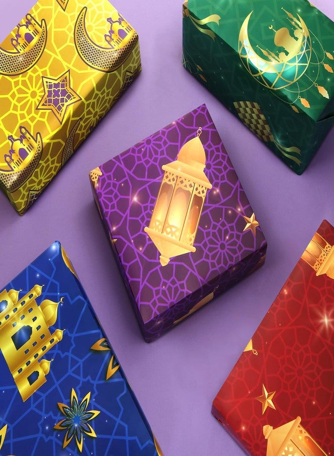 Boerni Eid Gift Wrapping Paper Ramadan Wrapping Paper 6 Pieces, Moon Mosque Lantern Eid Mubarak Gift Wrap in 6 Designs for Islam Women Men Holiday Birthday Eid Al-fitr Party DIY Craft Gift Packing Wrap - Image 5