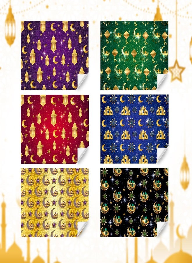 Boerni Eid Gift Wrapping Paper Ramadan Wrapping Paper 6 Pieces, Moon Mosque Lantern Eid Mubarak Gift Wrap in 6 Designs for Islam Women Men Holiday Birthday Eid Al-fitr Party DIY Craft Gift Packing Wrap - Image 3