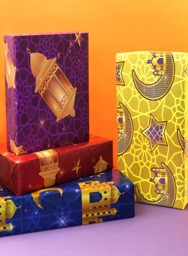 Boerni Eid Gift Wrapping Paper Ramadan Wrapping Paper 6 Pieces, Moon Mosque Lantern Eid Mubarak Gift Wrap in 6 Designs for Islam Women Men Holiday Birthday Eid Al-fitr Party DIY Craft Gift Packing Wrap - Image 4