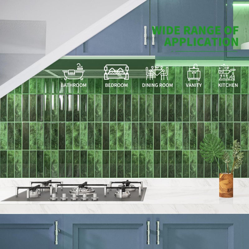 LONGKING 10-Sheet Green Peel and Stick Backsplash Tiles for Kitchen Wall, Kitchen Backsplash Wall Tile, Waterproof Back Splash Stick on Tiles for Bathroom - Image 2