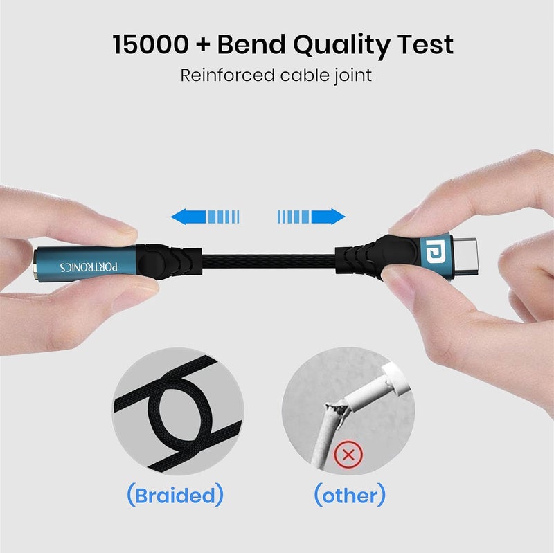 Portronics محول iKonnect C Pro من نوع C إلى موصل صوت 3.5 مم مع محول سماعات DAC متوافق مع iPhone 15 Pro Max/15 Pro/15 Plus، Galaxy S23/S22/S21/S208 وغيرها من هواتف نوع C - Image 2