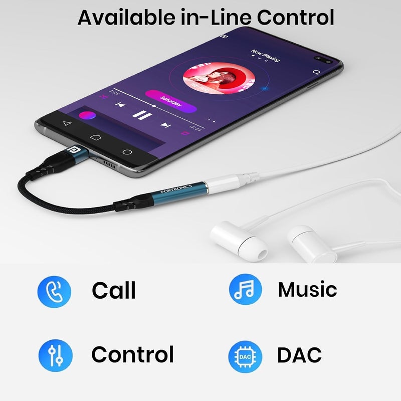 Portronics محول iKonnect C Pro من نوع C إلى موصل صوت 3.5 مم مع محول سماعات DAC متوافق مع iPhone 15 Pro Max/15 Pro/15 Plus، Galaxy S23/S22/S21/S208 وغيرها من هواتف نوع C - Image 3