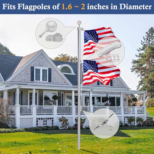 NQ Flagpole Hardware Repair Parts Kit,50 Feet Halyard Rope+3" Silver Ball+6" Zinc Alloy Cleat+4 Metal Swivel Snap Clips+Aluminum Alloy Flagpole Truck with Nylon Pulley for 1.6"-2" Flag Poles - Image 2