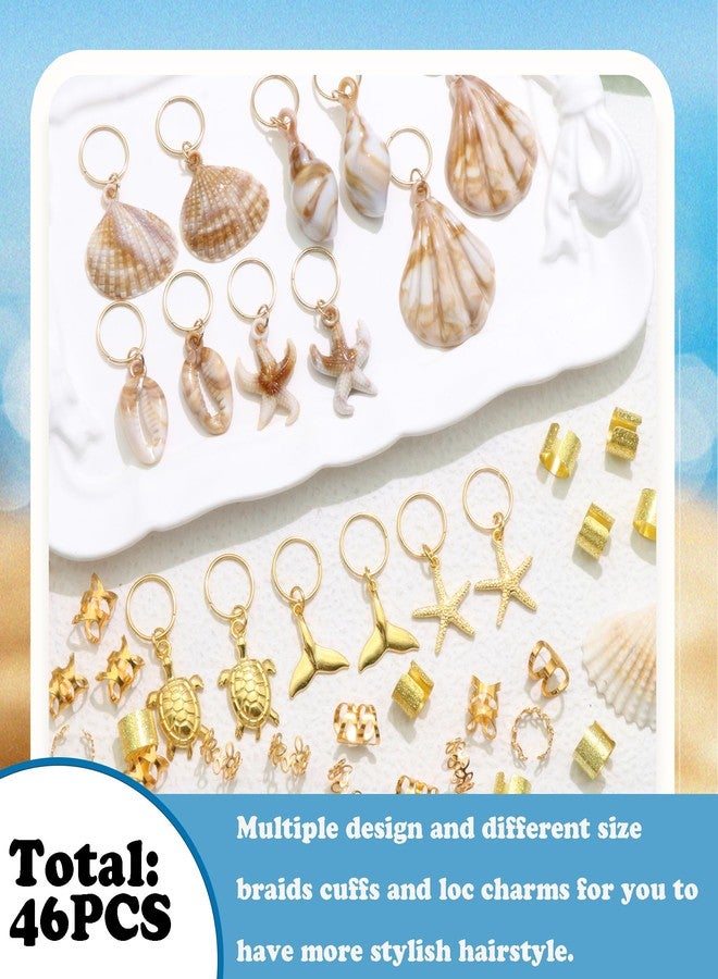 VENOFEN 46PCS Shell Loc Charms Starfish Hair Jewelry for Braids Gold Turtle Briads Clips Metal Dreadlock Cuffs Beads Loc Accessories - Image 2