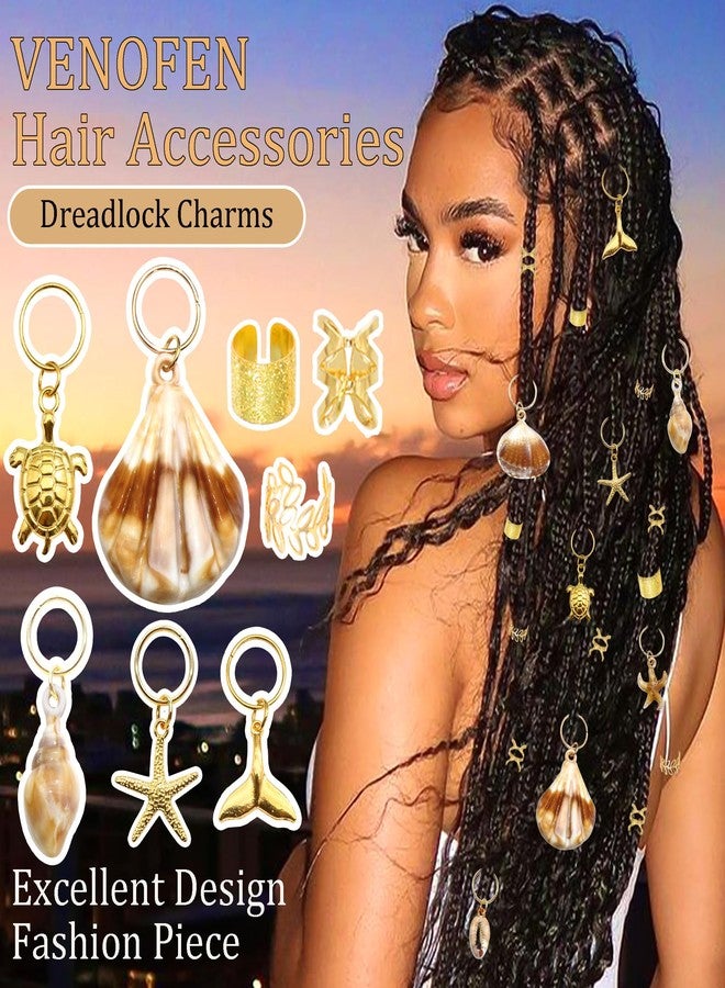 VENOFEN 46PCS Shell Loc Charms Starfish Hair Jewelry for Braids Gold Turtle Briads Clips Metal Dreadlock Cuffs Beads Loc Accessories - Image 5