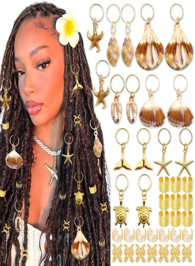 VENOFEN 46PCS Shell Loc Charms Starfish Hair Jewelry for Braids Gold Turtle Briads Clips Metal Dreadlock Cuffs Beads Loc Accessories - Image 1