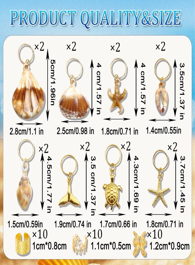 VENOFEN 46PCS Shell Loc Charms Starfish Hair Jewelry for Braids Gold Turtle Briads Clips Metal Dreadlock Cuffs Beads Loc Accessories - Image 4