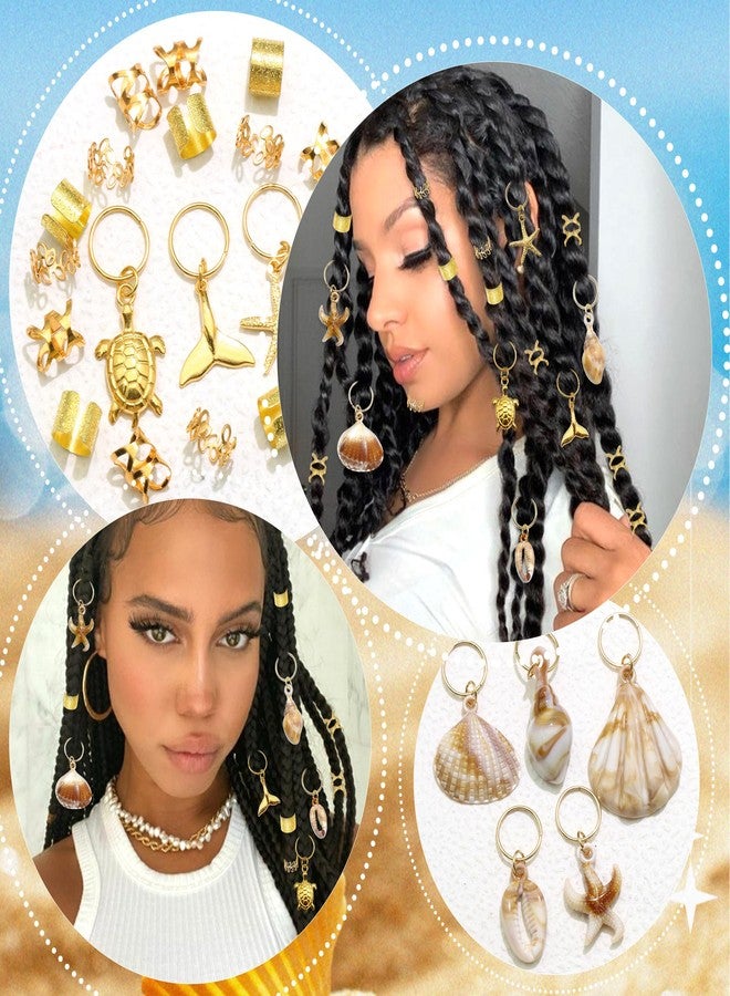 VENOFEN 46PCS Shell Loc Charms Starfish Hair Jewelry for Braids Gold Turtle Briads Clips Metal Dreadlock Cuffs Beads Loc Accessories - Image 3