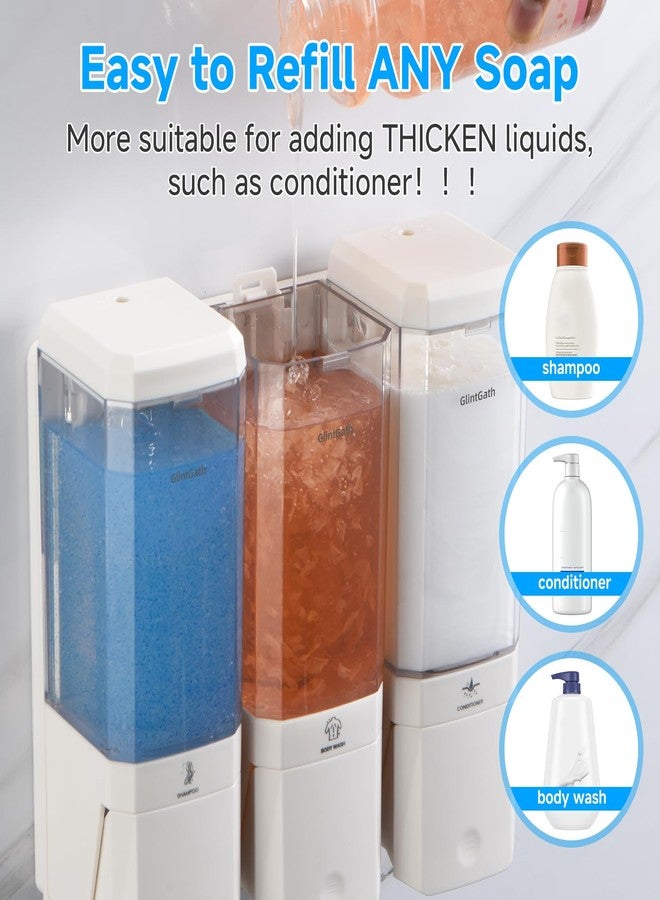 GlintGath Shampoo and Conditioner Dispenser,GlintGath Shower Dispenser 3 Chamber No Drill Shampoo Dispenser for Shower Wall Mounted Shower Soap Dispenser for Bathroom Hotel,Large Capacity 3 * 500ML,White - Image 5