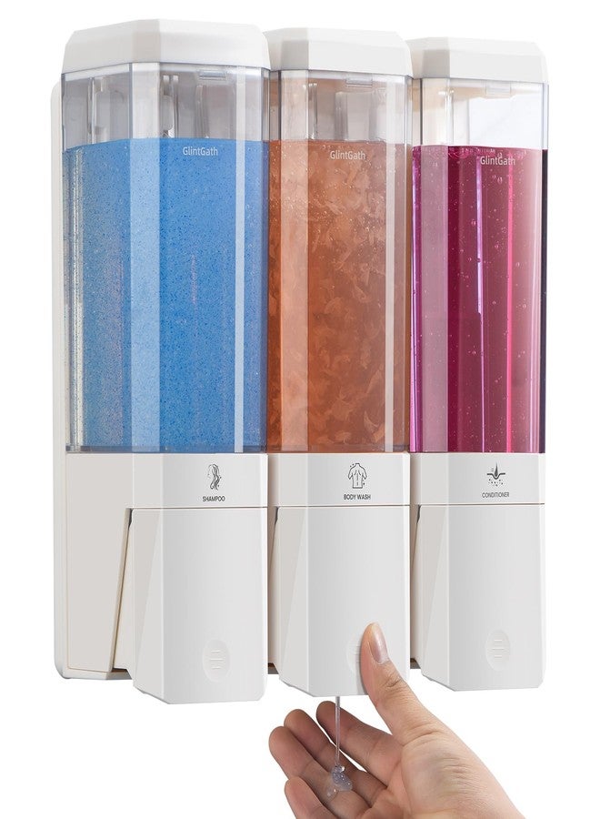 GlintGath Shampoo and Conditioner Dispenser,GlintGath Shower Dispenser 3 Chamber No Drill Shampoo Dispenser for Shower Wall Mounted Shower Soap Dispenser for Bathroom Hotel,Large Capacity 3 * 500ML,White - Image 1