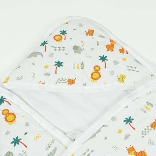 TIDY SLEEP Newborn Hooded Baby Blanket | Soft Cotton Receiving Wrap for 0–3 Months | Hospital Swaddle for Boys & Girls (Jungle Safari) - Image 5
