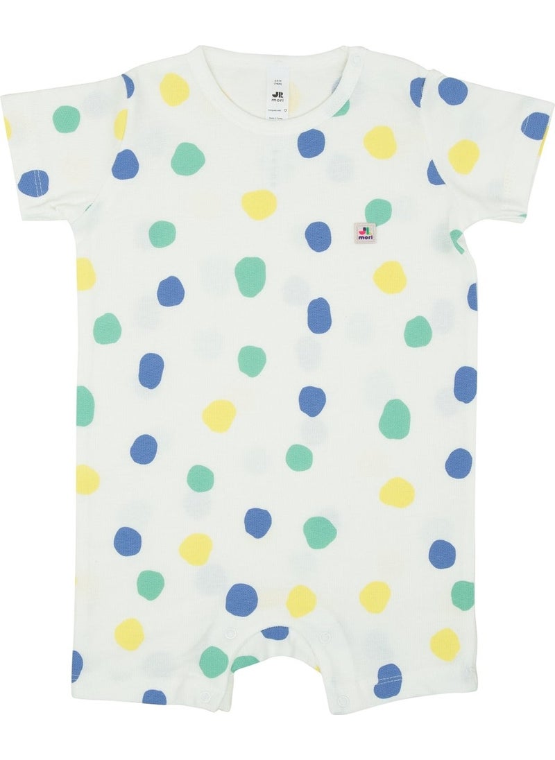 Jrmori Polka Dot Printed Short Jumpsuit with Snap on Shoulders  - Image 1
