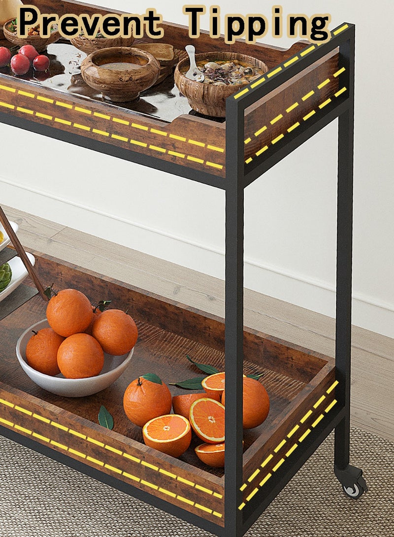 آن فش عربة تقديم طعام منزلية متدحرجة ذات مستويين مزودة بعجلات وأرفف تخزين وعربات مشروبات مزودة بأسوار مرتفعة لمنع الانقلاب للمطبخ وغرفة الطعام وغرفة المعيشة - Image 5