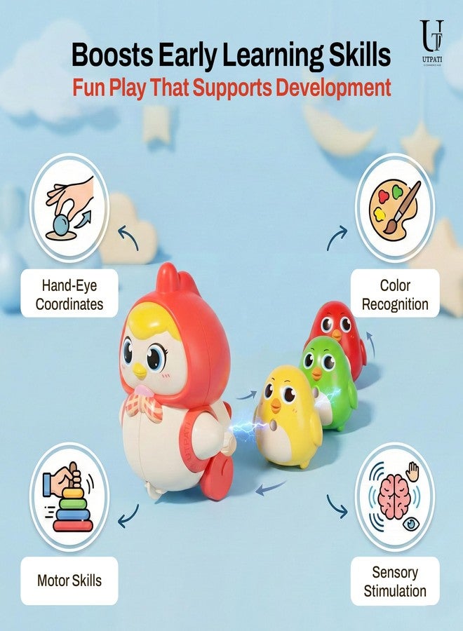 UTPATI Chicken Toys for Kids, Swinging Chain String Magnetic Hen with Chick Learning to Crawl Spring Toy, Crawling Wind-up Duck, Walking Chicken Cute Windup Toy for Boys Girls Toddler. (Red) - Image 4
