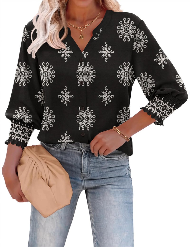 LOMON Button Down Shirts for Women 3/4 Length Sleeve Business Casual Blouses 2026 Summer Tops - Image 2