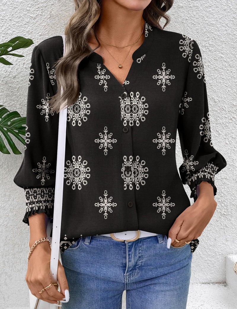 LOMON Button Down Shirts for Women 3/4 Length Sleeve Business Casual Blouses 2026 Summer Tops - Image 3