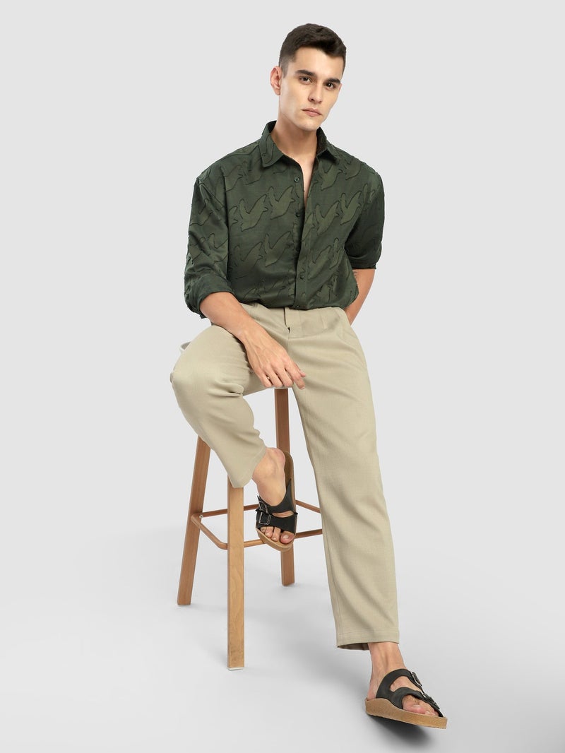 بيونغ قميص بنقشات مجردة من الفرو الزيتوني - Image 5