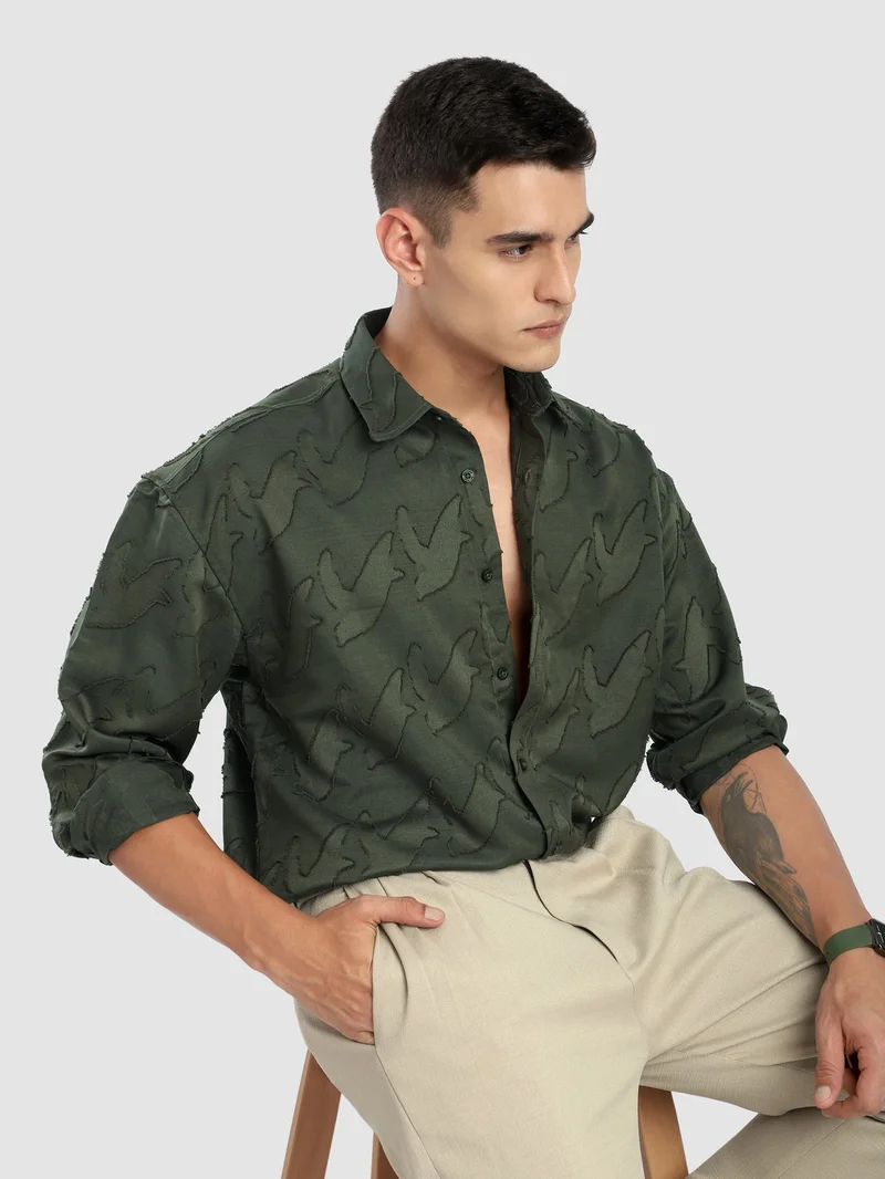 بيونغ قميص بنقشات مجردة من الفرو الزيتوني
