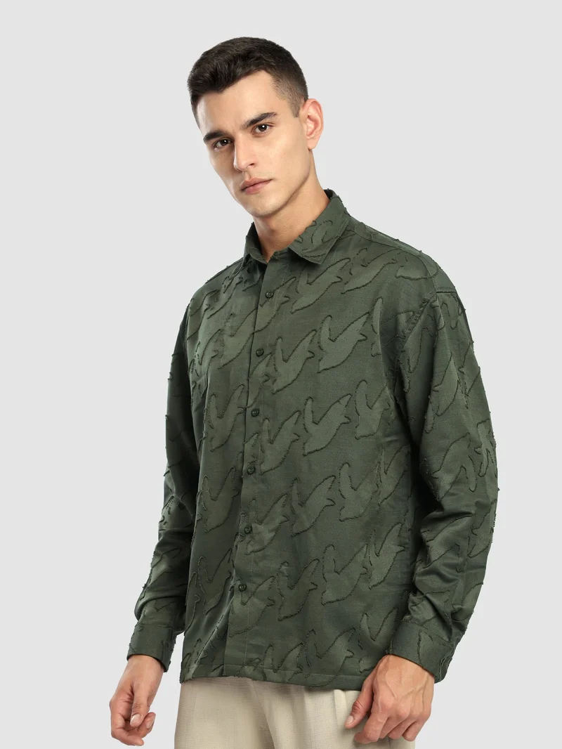 بيونغ قميص بنقشات مجردة من الفرو الزيتوني