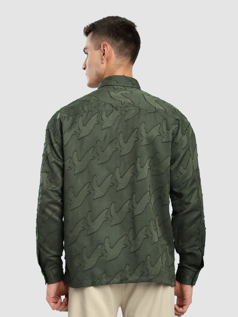 بيونغ قميص بنقشات مجردة من الفرو الزيتوني - Image 3