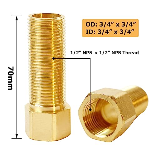 Hooshing 1/2" Female to 1/2" Male NPS Straight Thread Brass Extension Pipe Fitting, Length 2.76 Inch/70 mm - Image 2