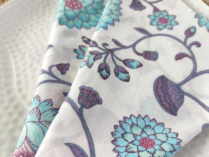 AVKA Studio Thin Washable Cotton Napkin 18x18 inches  Lightweight Cloth Printed Napkins Set of 6  Everyday Use or Dinner Party and Events  Blue and White Floral Indian Block Print Soft Fabric by Craftbot - Image 4