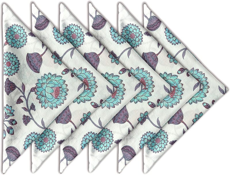 AVKA Studio Thin Washable Cotton Napkin 18x18 inches  Lightweight Cloth Printed Napkins Set of 6  Everyday Use or Dinner Party and Events  Blue and White Floral Indian Block Print Soft Fabric by Craftbot - Image 1