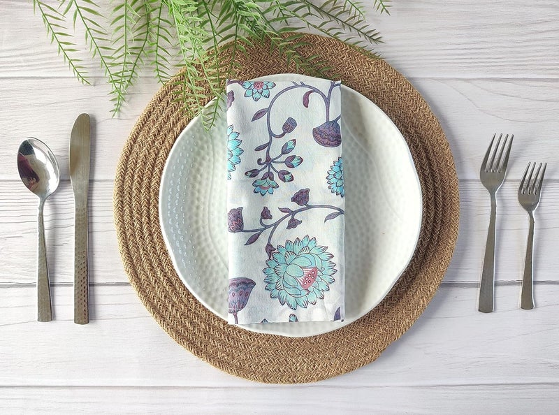 AVKA Studio Thin Washable Cotton Napkin 18x18 inches  Lightweight Cloth Printed Napkins Set of 6  Everyday Use or Dinner Party and Events  Blue and White Floral Indian Block Print Soft Fabric by Craftbot - Image 2