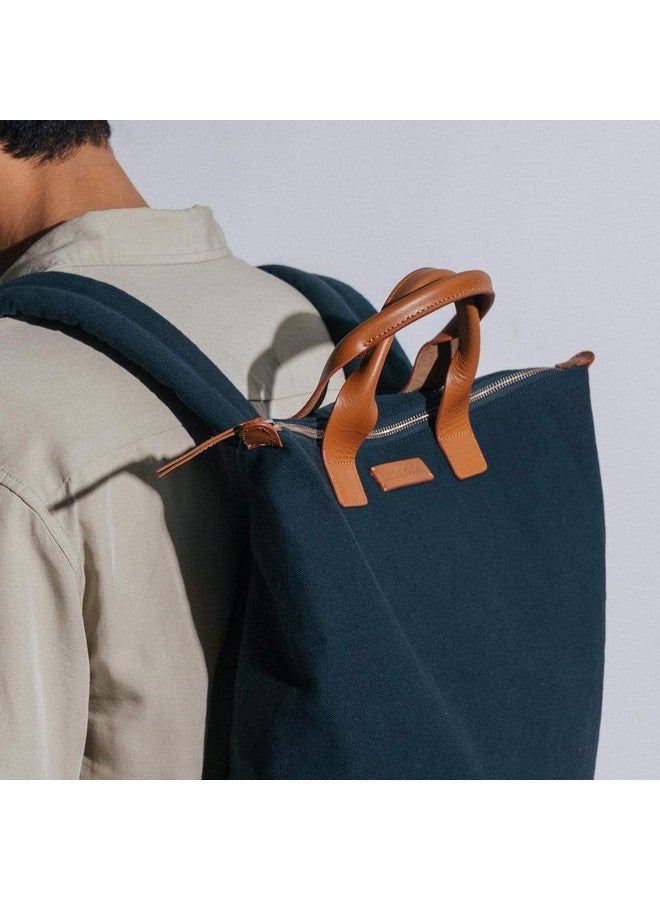 DailyObjects Midnight Blue Stylish Handcrafted Canvas Pilot Backpack with Leather Handles - Safely and Comfortably Fits Laptops Up to 15.6 Inches - Image 3