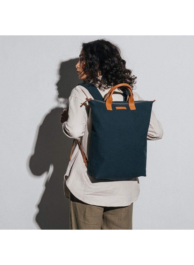 DailyObjects Midnight Blue Stylish Handcrafted Canvas Pilot Backpack with Leather Handles - Safely and Comfortably Fits Laptops Up to 15.6 Inches - Image 2