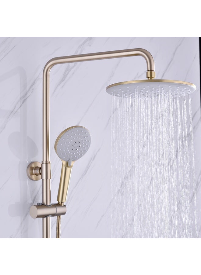 TASVORA Modern Exposed Shower Mixer Set | Gold Finish | Brass Body | Stainless Steel Tube | ABS Round Rain Shower Head with Hand Shower | Bathroom Shower System - Image 1
