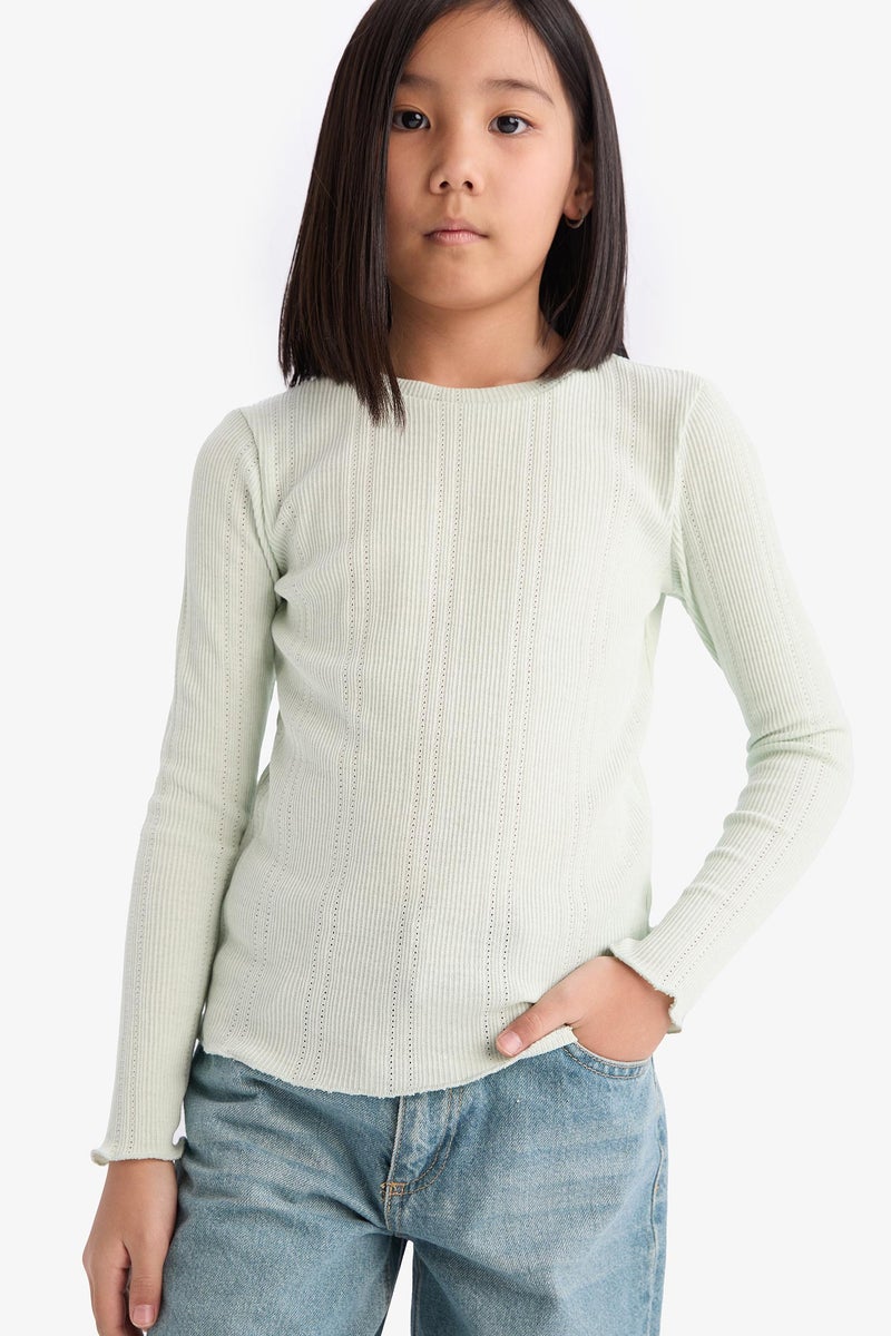 ديفاكتو تيشيرت بناتي كم طويل سليم فيت برقبة مستديرة - Image 1