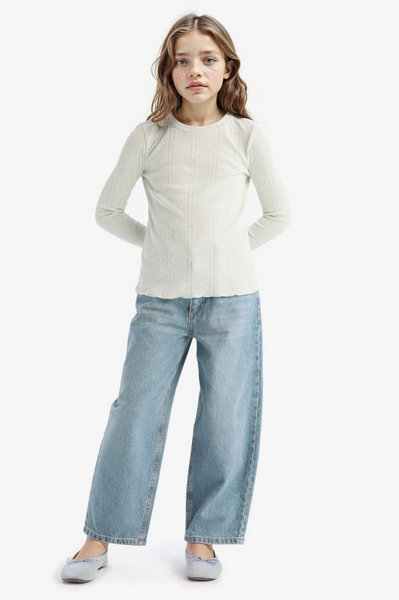 ديفاكتو تيشيرت بناتي كم طويل سليم فيت برقبة مستديرة - Image 2