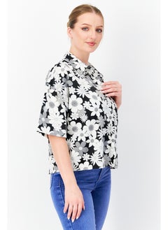 French Connection Women Spread Collar Short Sleeve Floral Blouse, Black  - Image 5