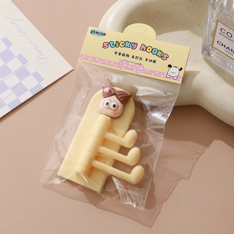 Multifunctional Cartoon Hooks Seamless Student Dorm Yellow (Brown Hair Girl)