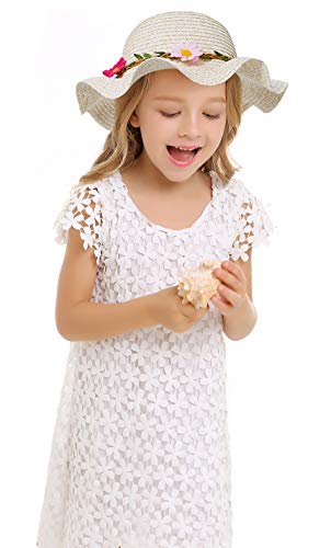 Bienvenu Sun Straw Hat Kids Girls Large Wide Brim Travel Beach Beanie Cap,Beige - Image 2
