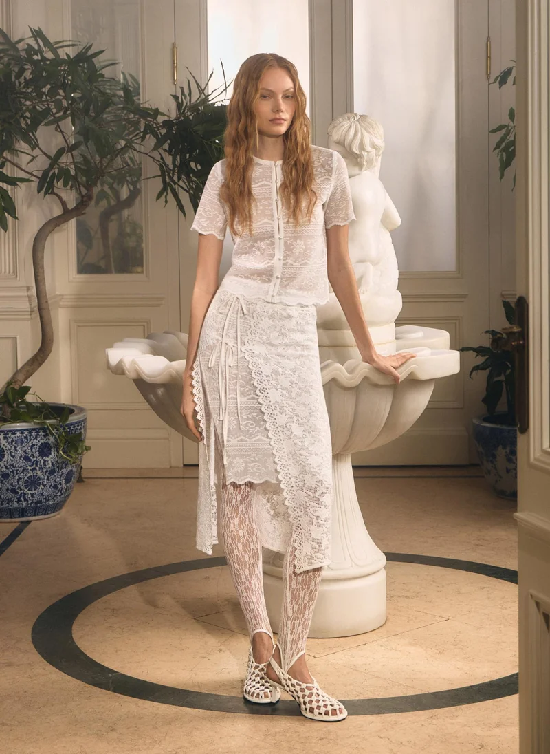 Lichi  Decorative knitted midi skirt with ties for Women | Best Price UAE
