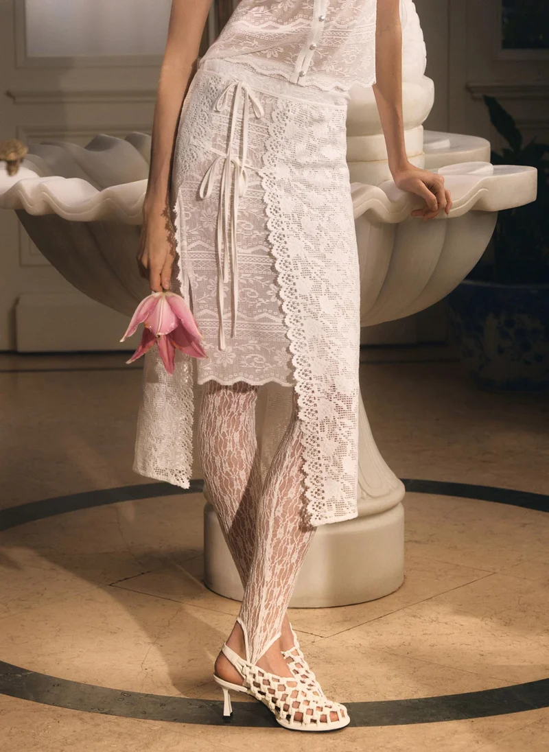 Lichi  Decorative knitted midi skirt with ties for Women | Best Price UAE
