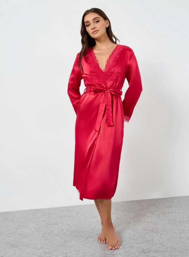 Take Two Red Satin Robe and Nightdress Set